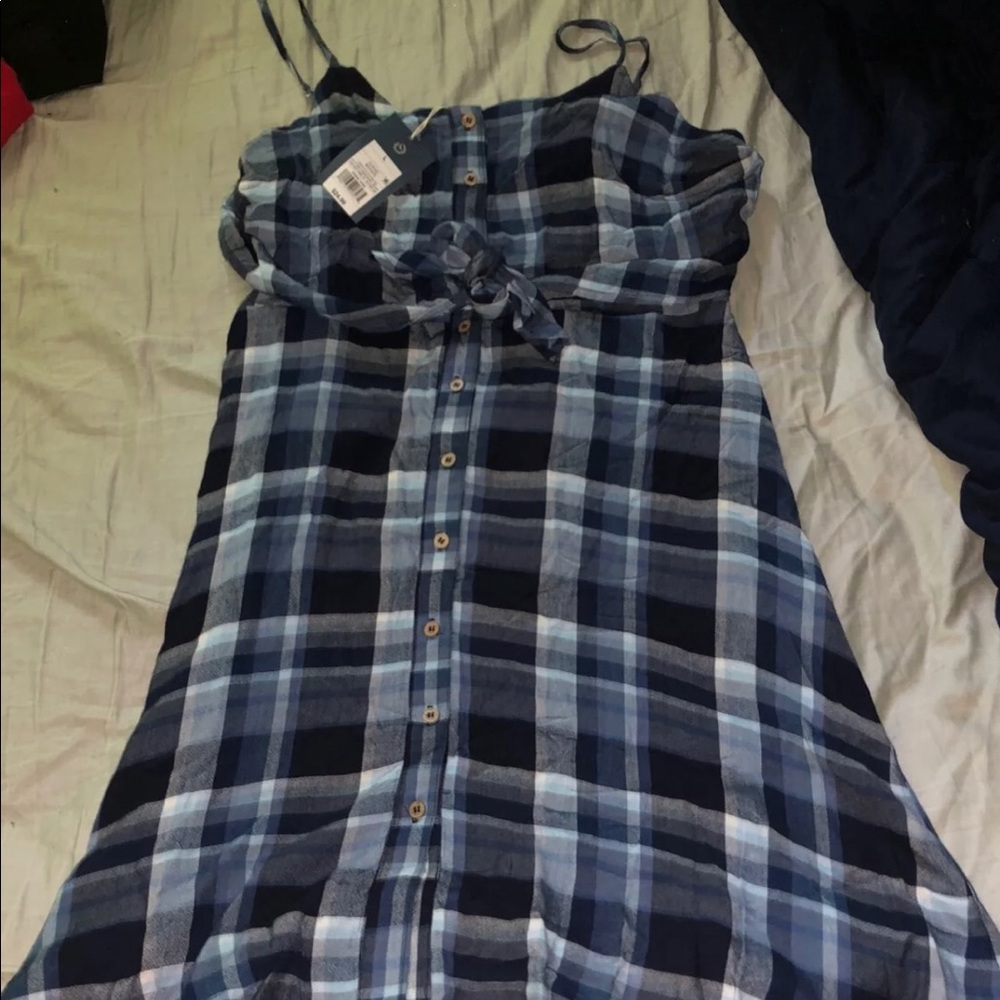 Blue and white mini button up dress